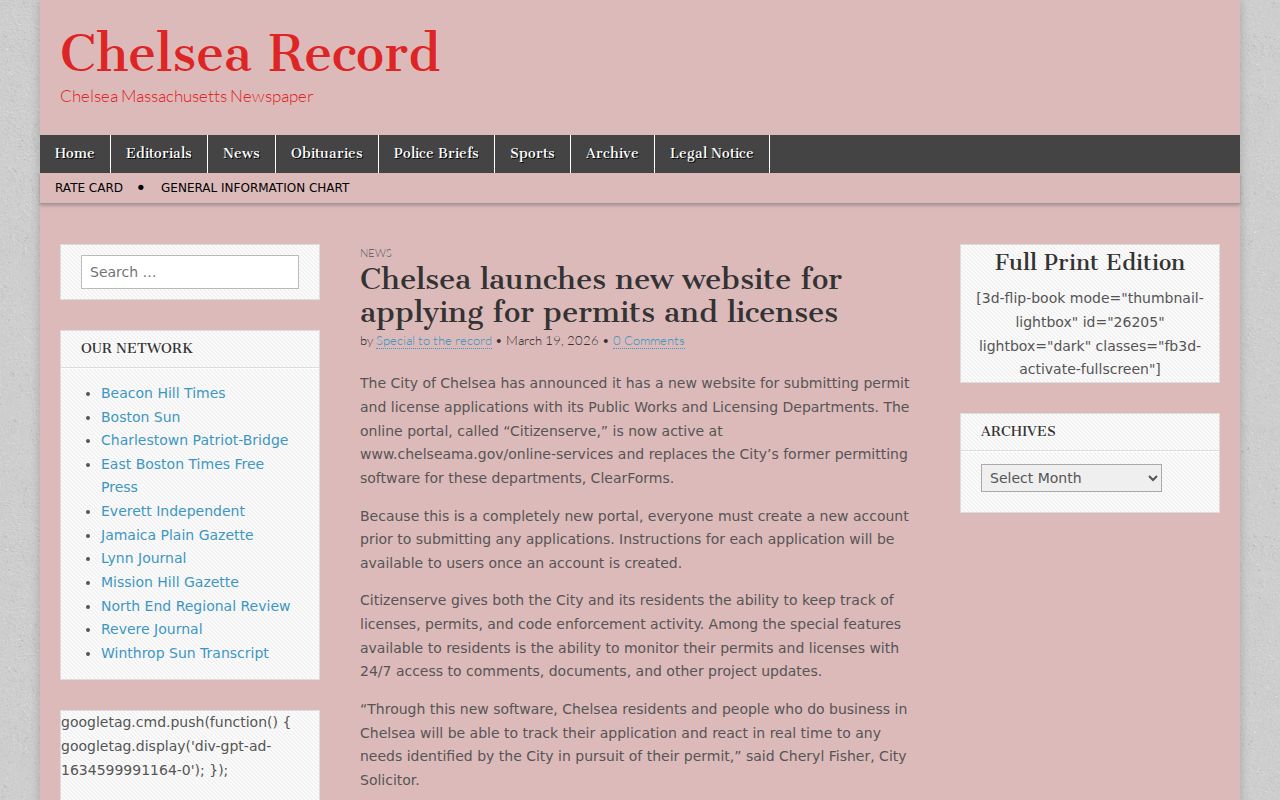 Chelsea city directory local records transition report