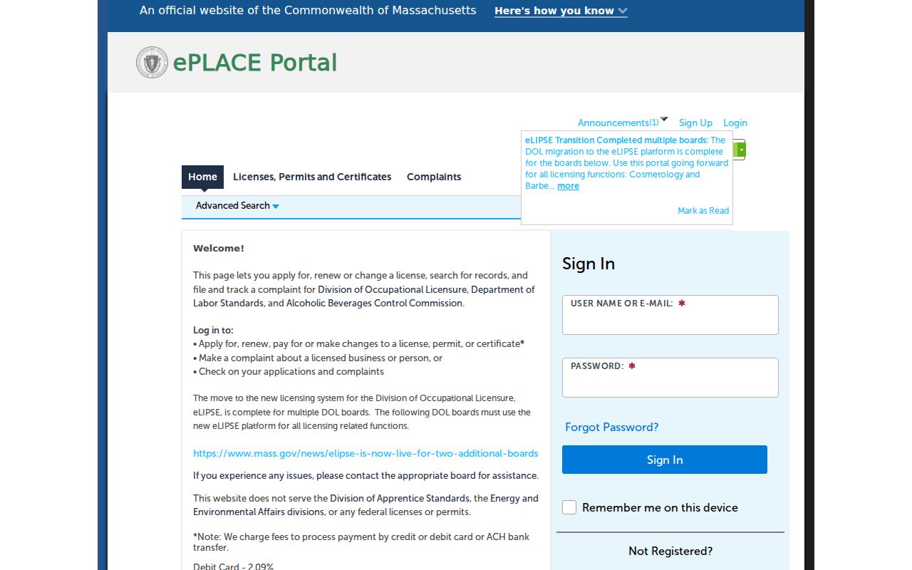 Chelsea resident lookup ABCC ePLACE license search