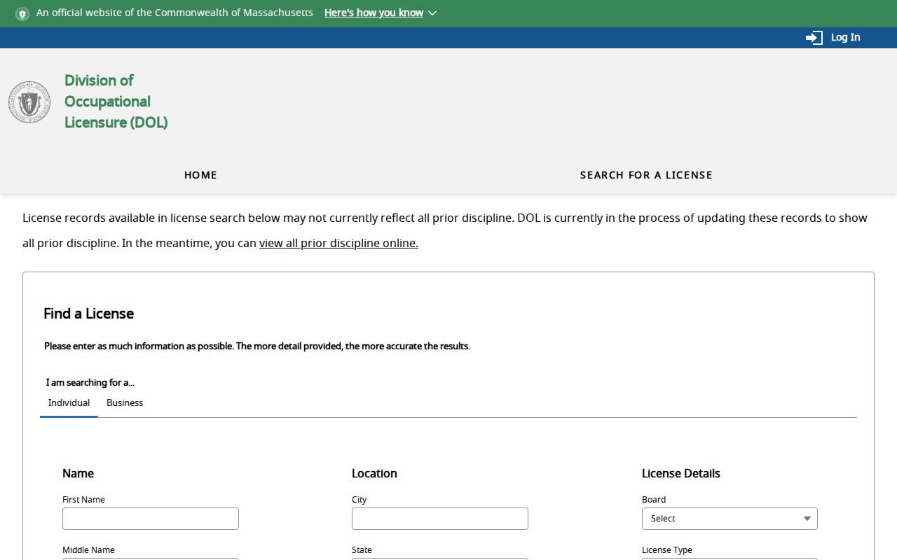 Chelsea residents directory Massachusetts occupational licensing search